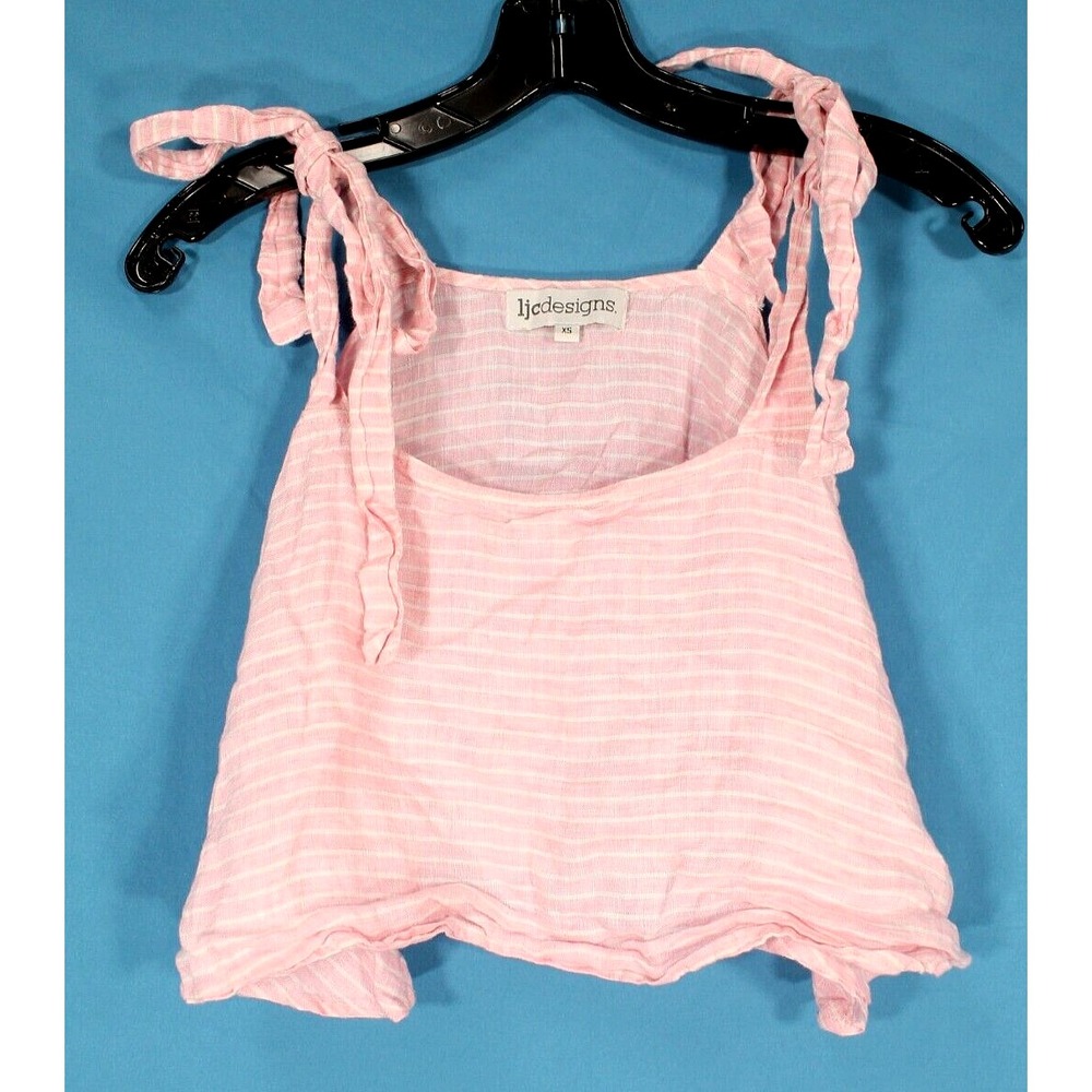 LJC DESIGNS Midweight LINEN Pink/White STRIPES Tie Straps SWING CROP TANK TOP XS